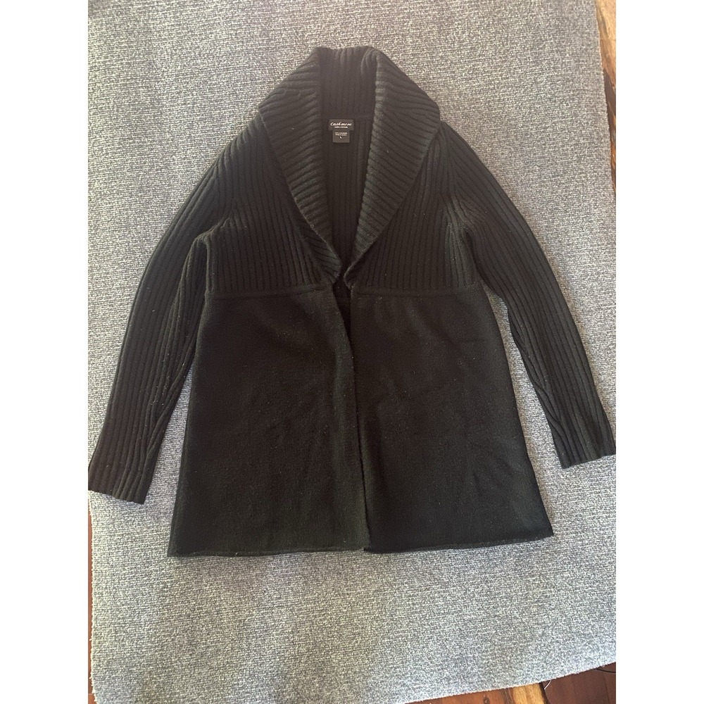 Lord & Taylor Cardigan Sweater Women L 100% Cashmere Open Front Ribbed Shawl